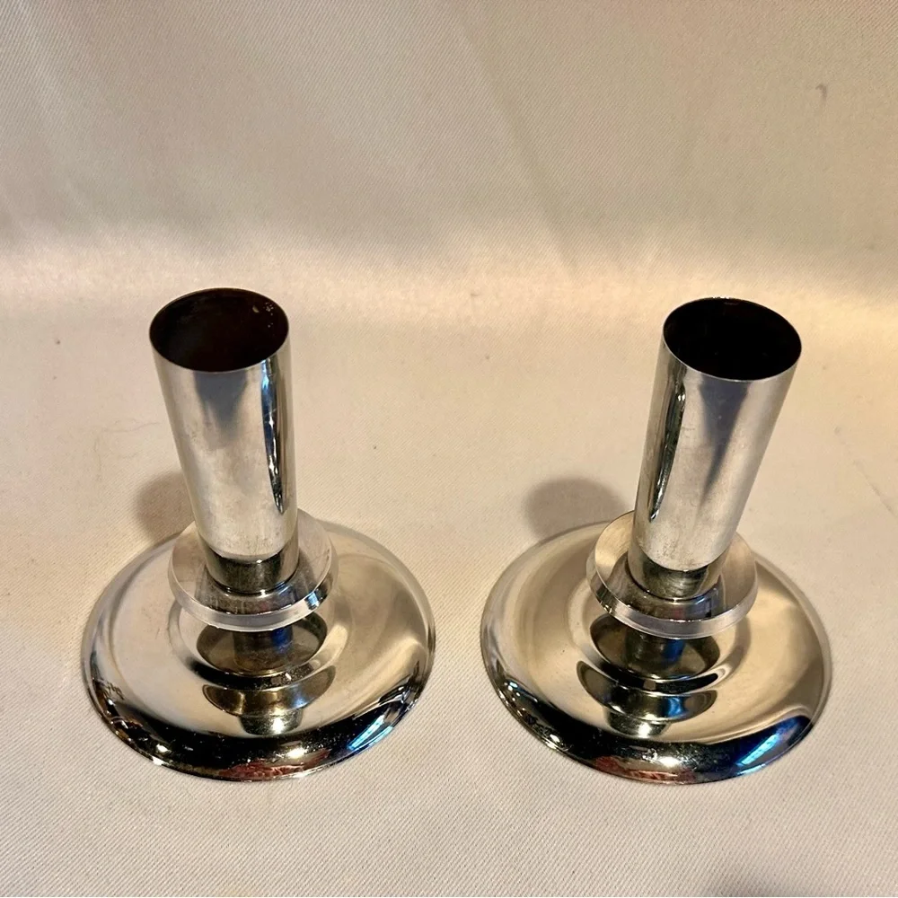 Vintage Art Deco Chrome Modernist Candle Holders-A Pair